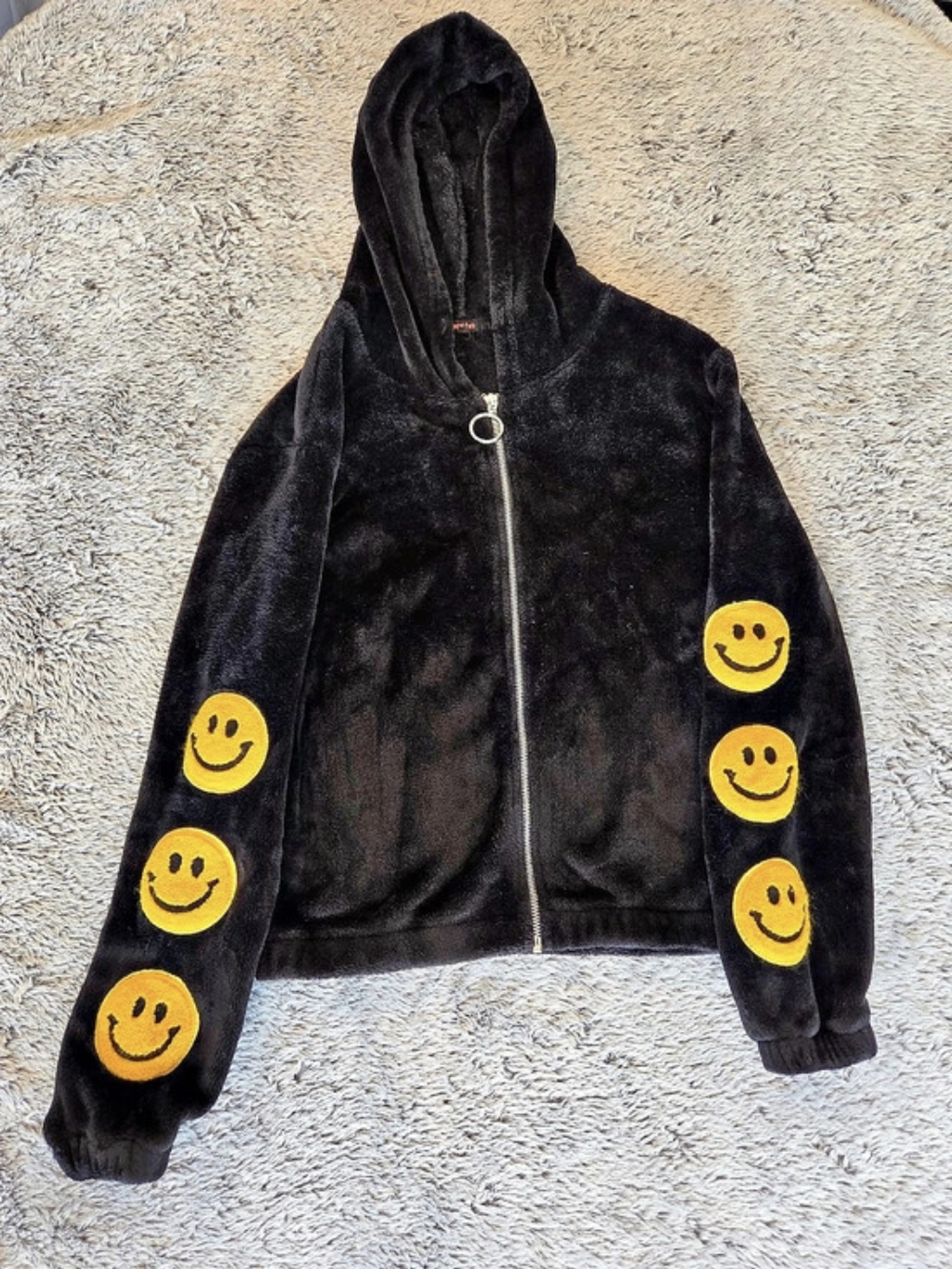 Angel Cult Smiley Face Plush Zip Up Hoodie Size Small